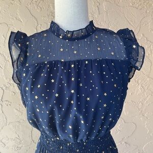 Blue midi Dress with Gold Stars